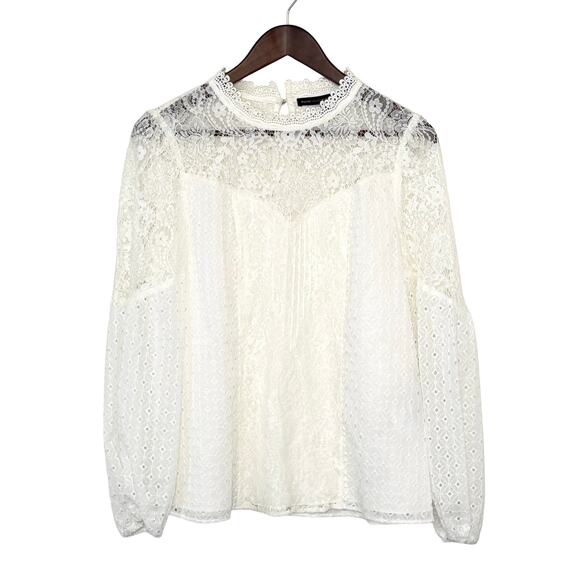 White House Black Market Tops - WHBM Lace Blouse Women 4 Ivory Victorian Romantic Coquette Prairie Sheer